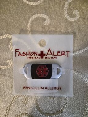 Fashion Alert Penicillin Allergy Medical ID Bracelet - Black & Red